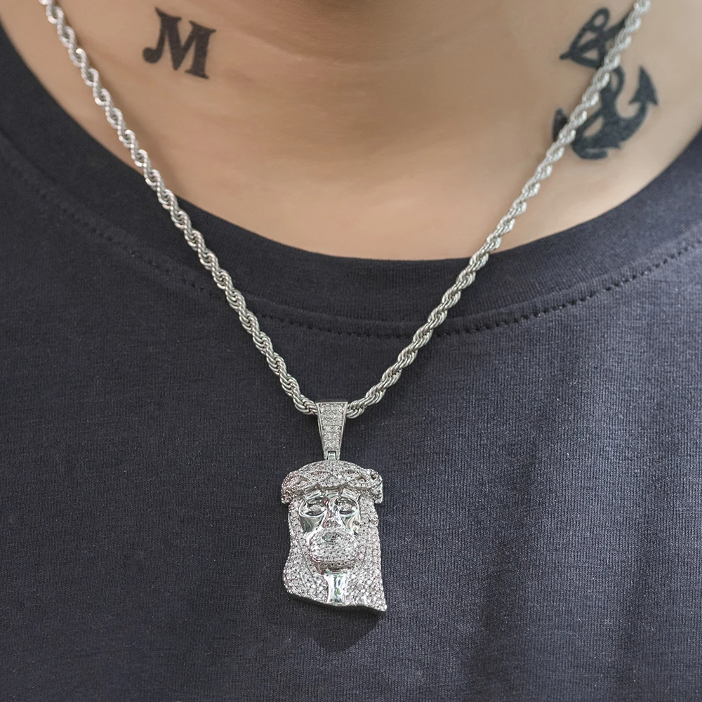 Iced Out Small Jesus Piece Necklace Dad Jewelry