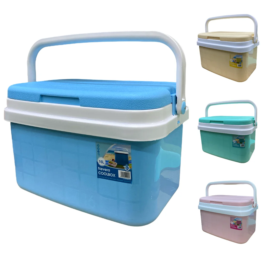 KROWN-portable thermal fridge, blue, pink, green, yellow, Pastel Color, Camping, polypropylene, Ideal for outdoor activities in the garden, barbecues, picnic, beach. Capacity-16 litres/25 litres