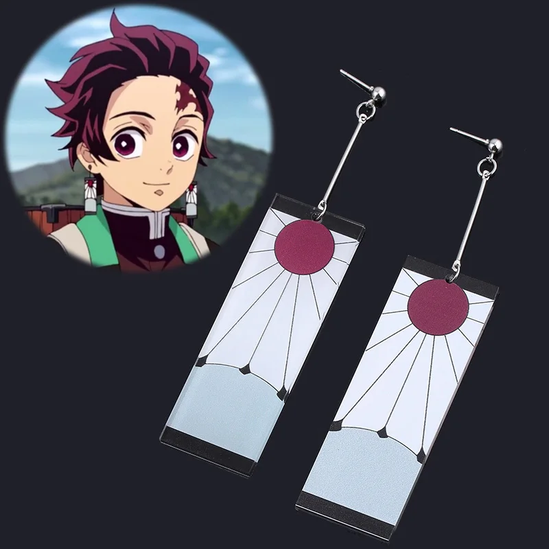 Anime Acrylic Earrings Kamado Tanjirou Earrings Eardrop Clip Men Women Cosplay Jewelry