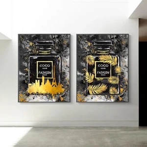 Preto com ouro paris perfume garrafa moda cartaz da lona pintura parede arte imagem para o quarto decoração pinturas decoração do quarto 6 principais vendas oculos feminino vogue - №6