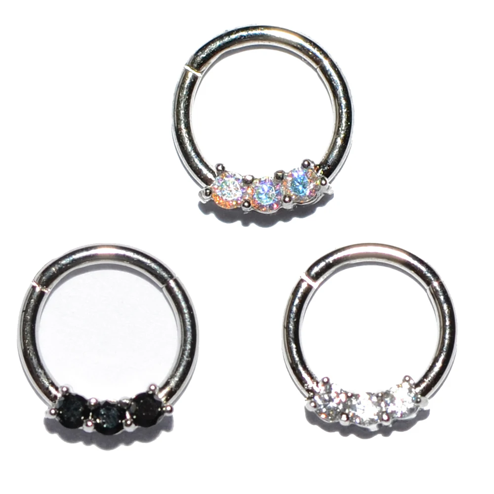 6PCS Surgical Steel Opal/Zircon Segment Hoop Ring Opal Septum Clicker Labret Ring Nose Ring Cartilage Earring 16g