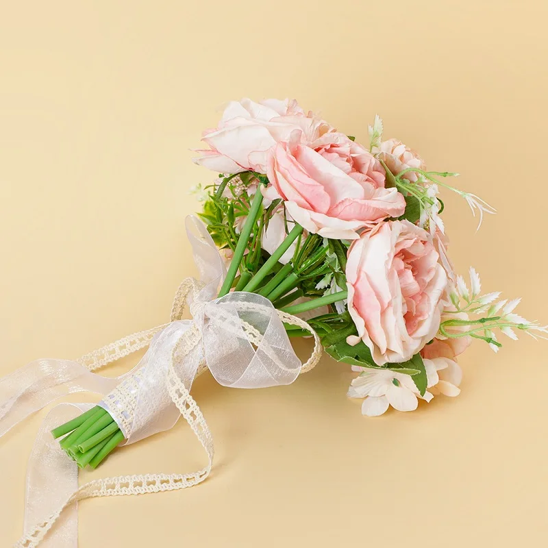 Peony ประดิษฐ์ดอกไม้ผ้าไหมสีขาวสีม่วงเจ้าสาว Wedding Bouquet หน้าแรกห้องพักตกแต่งพืชสีชมพูดอกไม้ปลอม