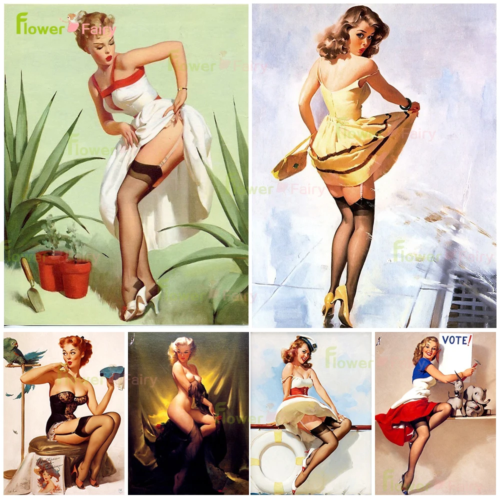 Retro Character Fashion Wall Art Canvas Painting Poster And Print Cute Girl Wall Picture For Bar Restaurant Hotel Decor Frameles