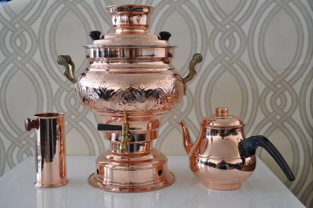 Turkish arabic copper handicraft wood / charcoal samovar handmade camping stove teapot camping. Garden samovar tea kettle FREE S