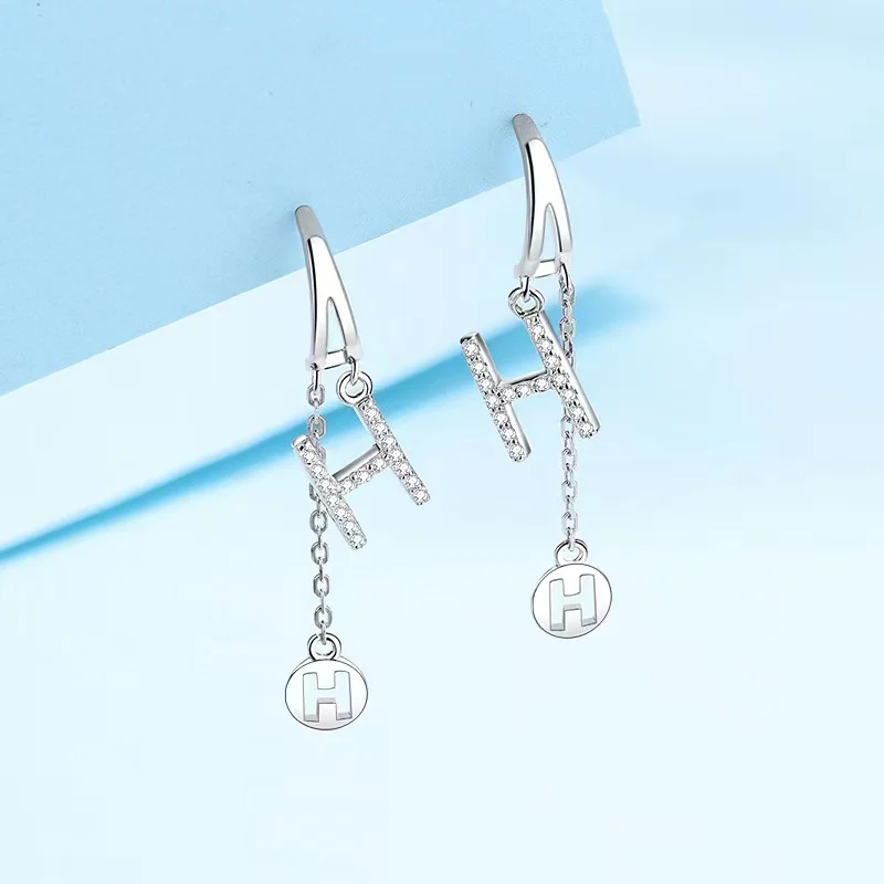 

Trendy 925 Sterling Silver H Letter 0.17ct Moissanite Drop Earrings for Women Jewelry Platinum Plated Dangle Earrings Gift