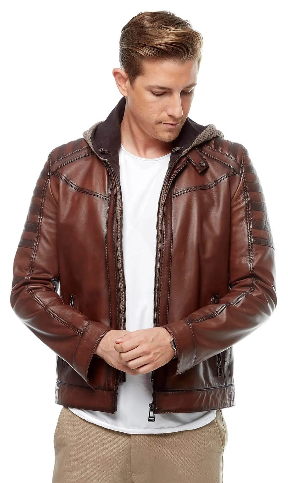İreko Cà Phê Có Mũ Áo Khoác Da Orjinal Da Cừu Thu Đông 2022 Biker Slim Size Lớn VintageTürkiye