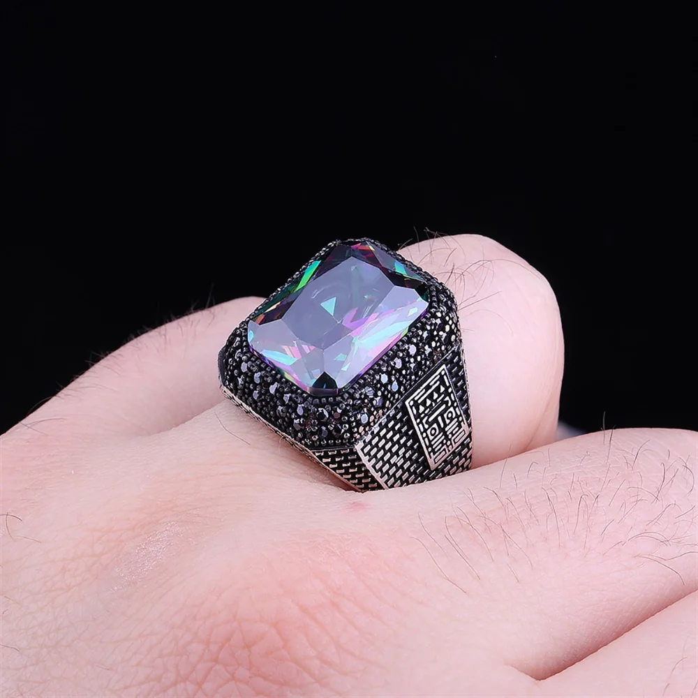 925K Sterling Silver Ring, Mystic Topaz Fine Workmanship Handmade Jewelry Cool Accessory Gift For Man Trendy 2022 Freeshipping