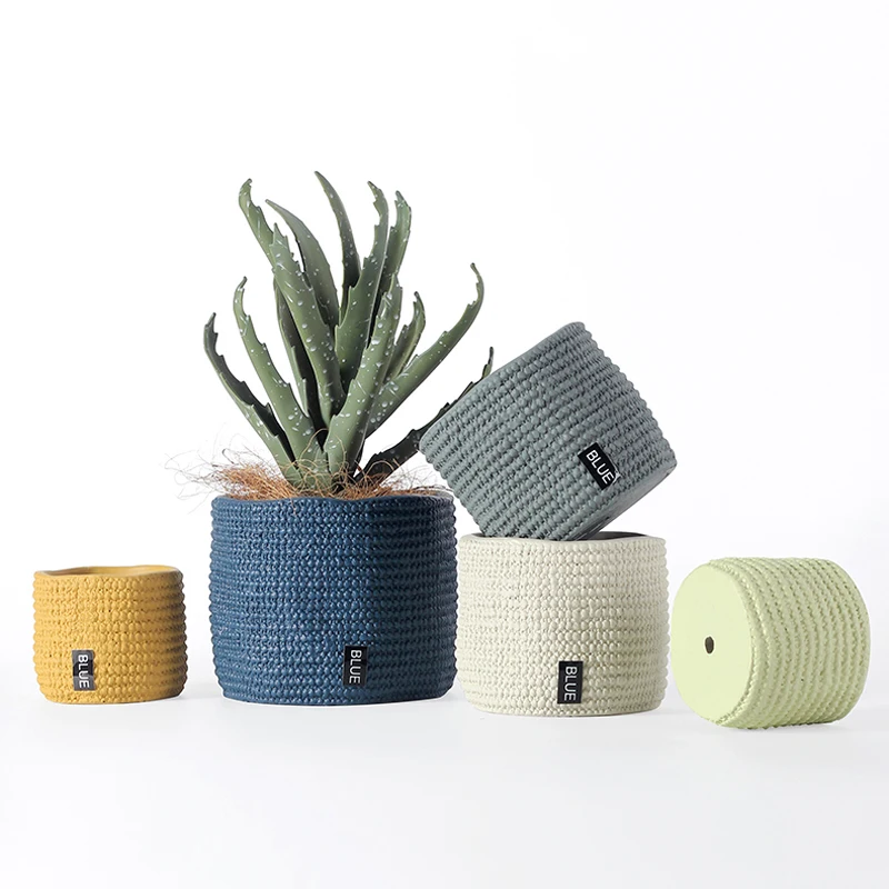 

Concrete Flowerpot Silicone Mold Potted Cement Succulents Molds Woven Basket Design Personality Simple flowerpot Silicon Molds