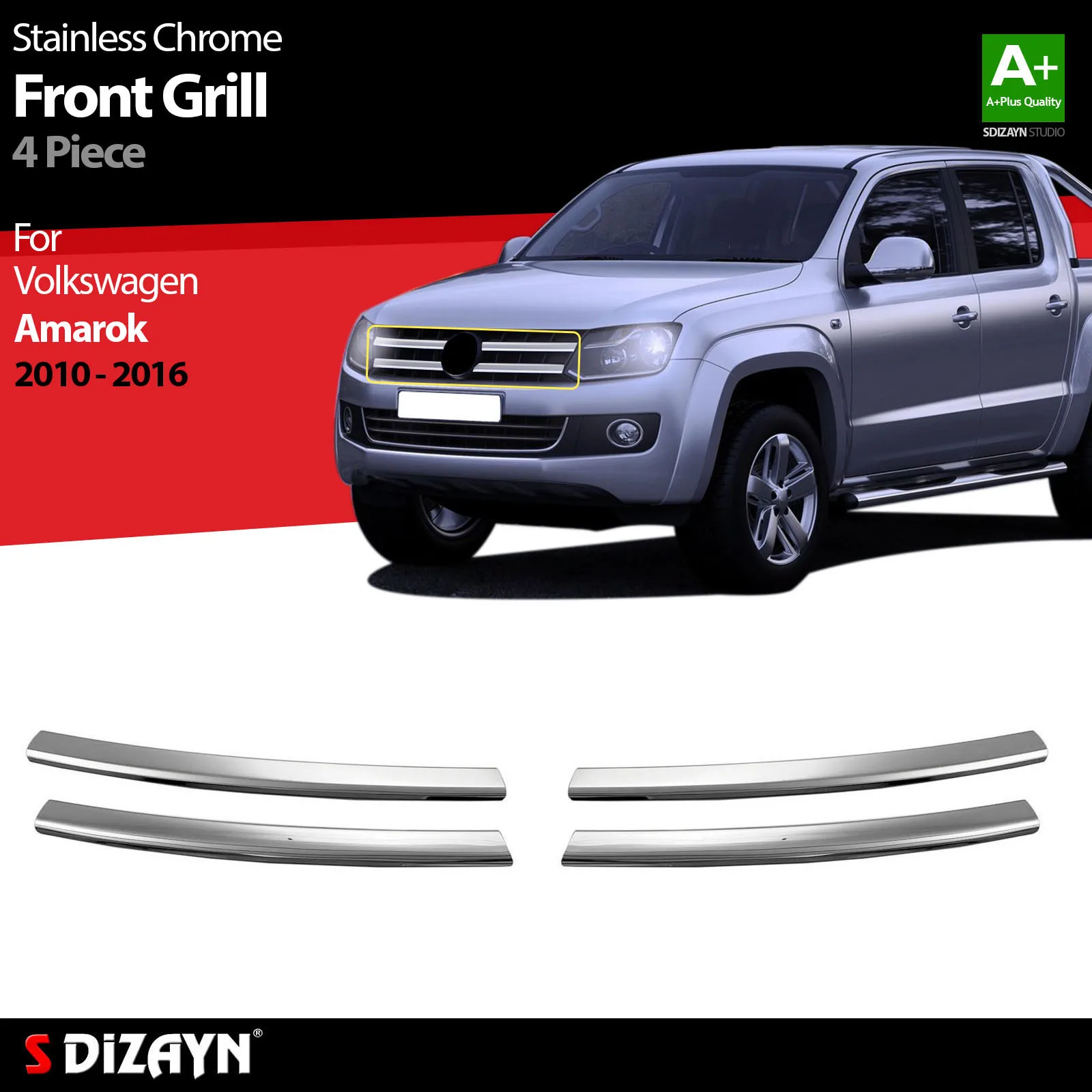 

S Dizayn For Volkswagen Amarok Chrome Front Grill Stainless Steel 2 Pcs VW Exterior Car Accessories Parts Auto Products Stickers