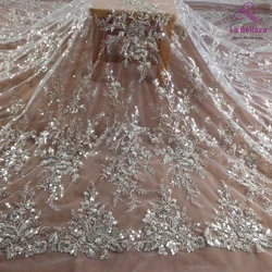 La Belleza hot white silver lace fabric,easy cut as applique patchs for wedding dress beautiful design lace 51'' width 1 yard