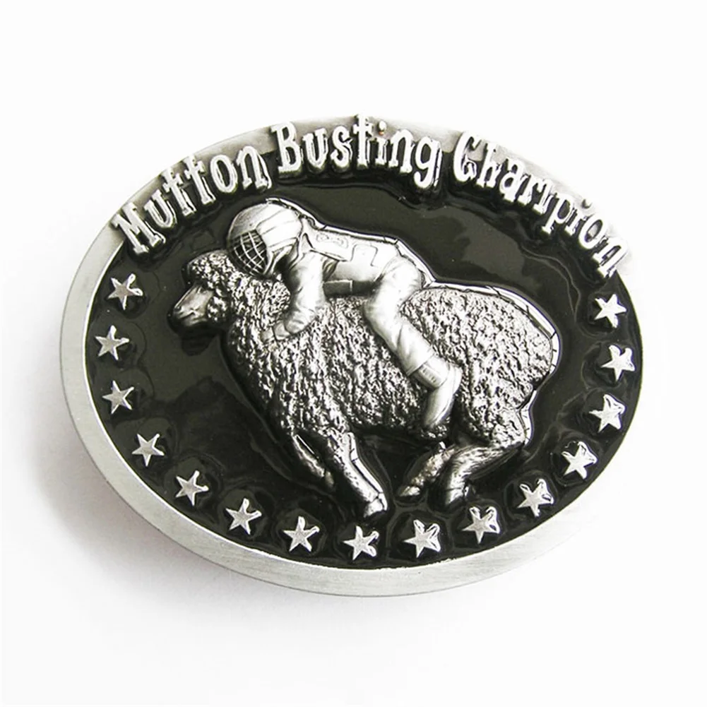 

Antique Silver Black Enamel Mutton Busting Champion Oval Belt Buckle Gurtelschnalle Boucle de ceinture also Stock in the US