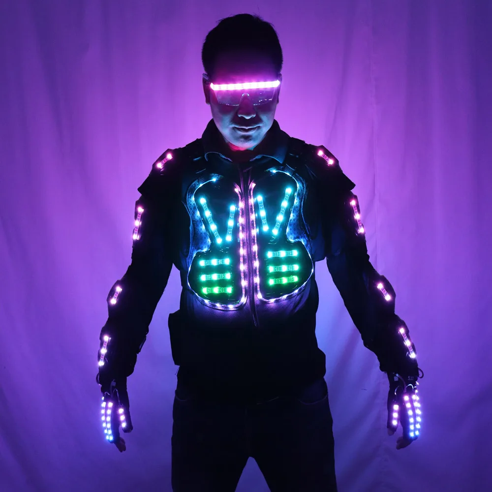 Full color LED Luminous Armor Light Up Jacket Glowing Costumes Suit Bar Dance Team DS Singer DJ Nightclub gogo Costume