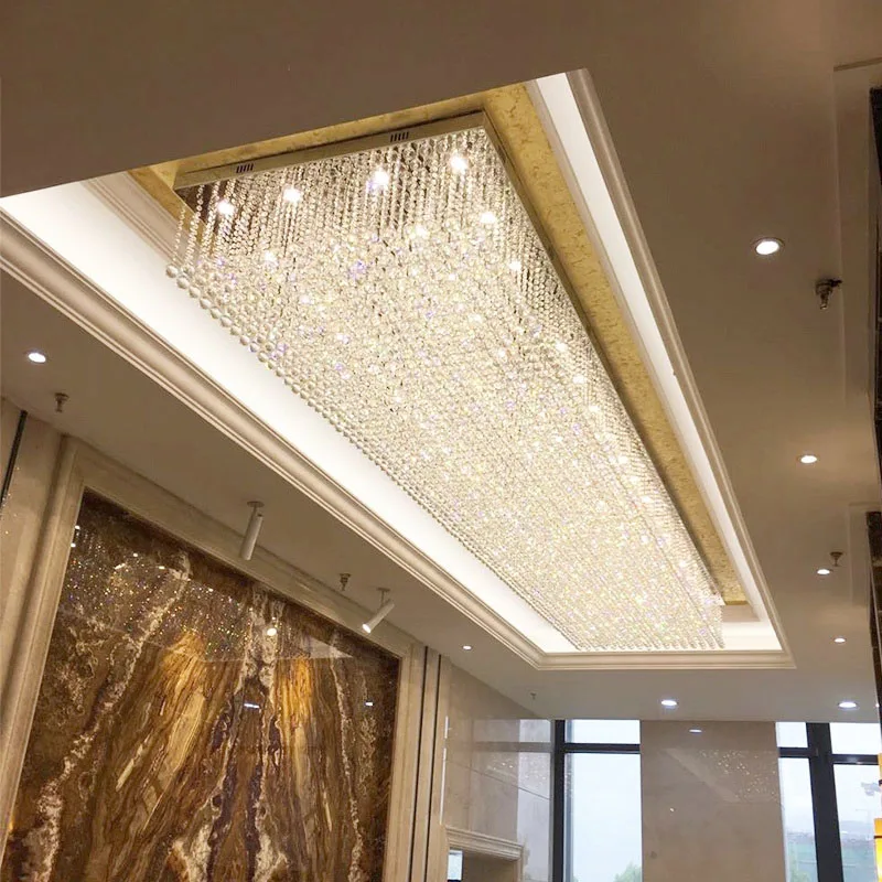 Rectangle Design Long Crystal Ceiling Chandelier Lighting AC110V 220v LED Crystal Foyer Lights Luxury Hotel Chandelier