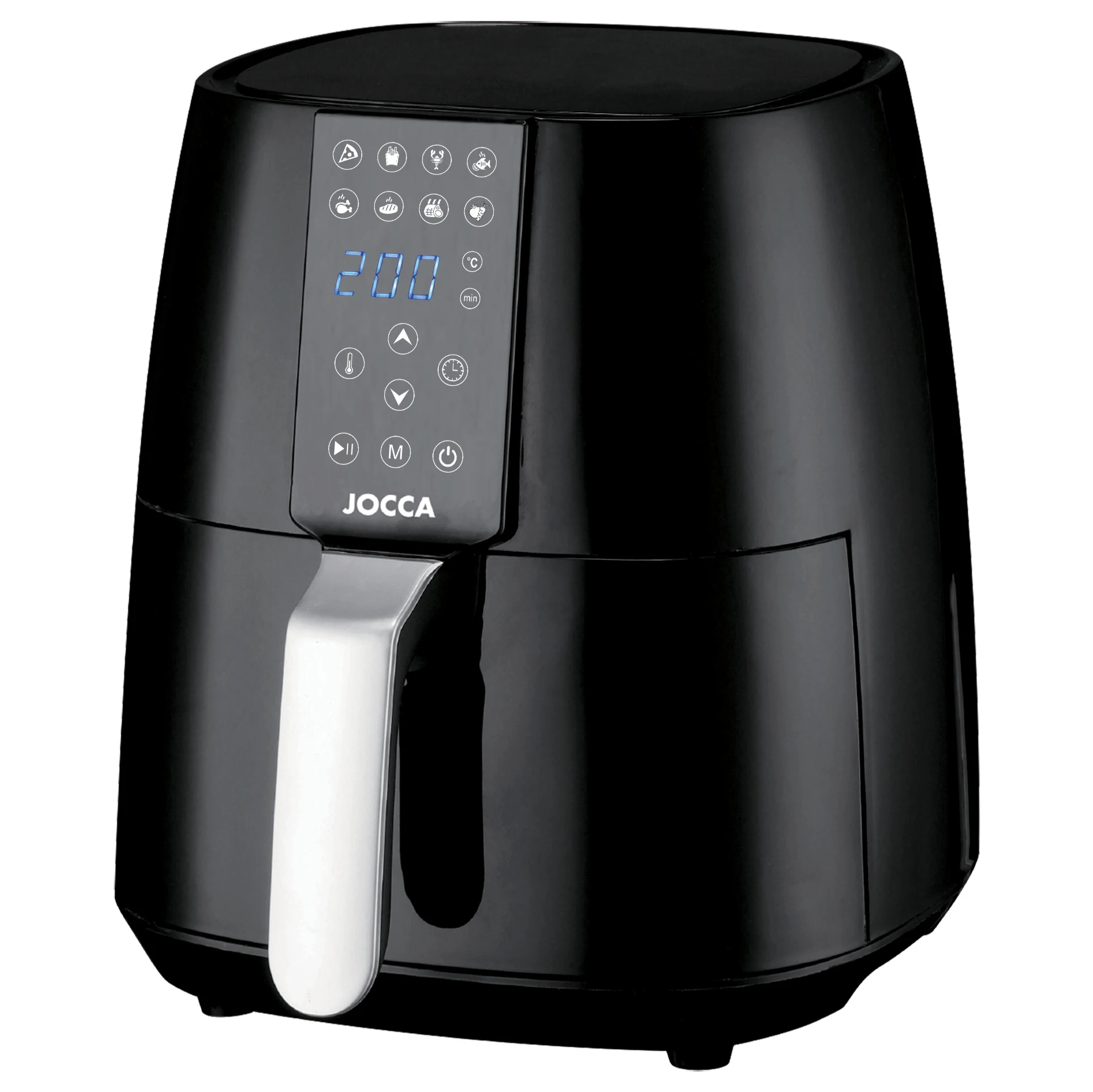 3.8-liter capacity JOCCA hot air fryer. Electric grill to cook in A healthier and simpler way thanks to its eight pre-established programs. Maximum anti-adhesion and better cleaning