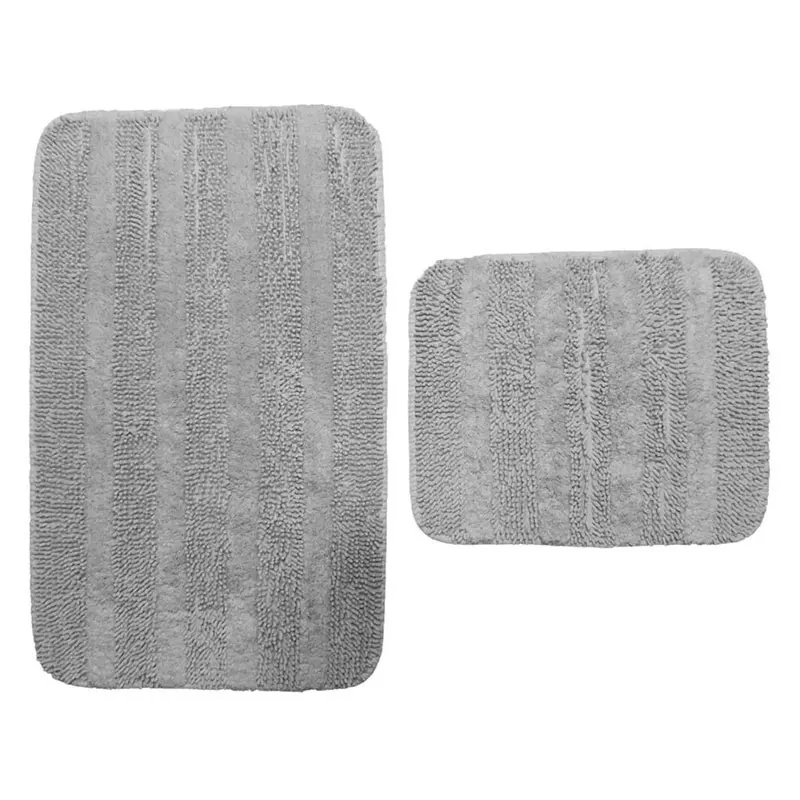 Strip Cotton Soft Texture Antibacterial Thick Texture Stylish Design Non-Slip Base Stain Resistant Bath Mat Set 2 Pieces 6 Color