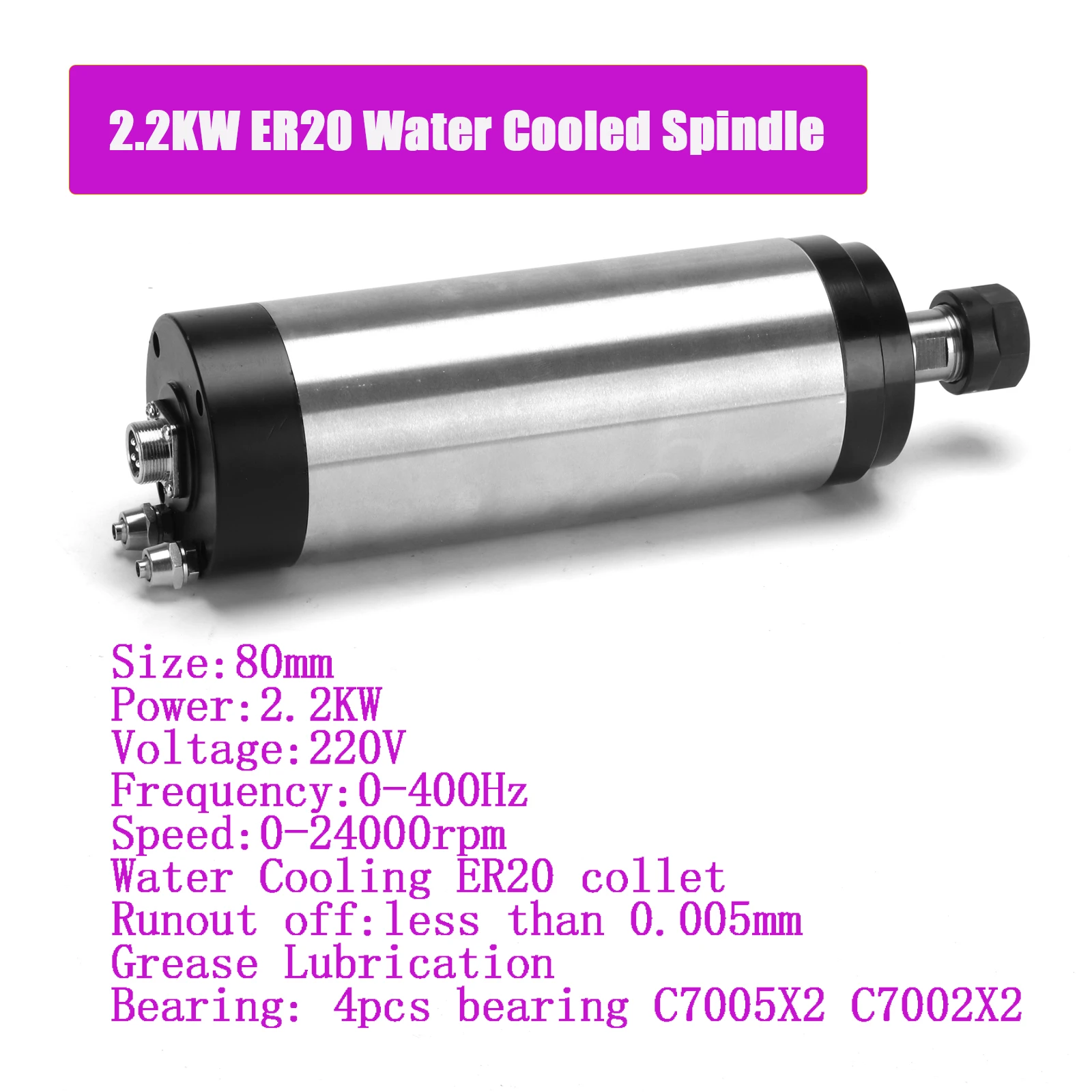 New Arrival! 2.2kw ER20 water cooled spindle kit water cooling spindle+2.2kw Inverter+80mm clamp + water pump +13pcs ER20 Collet