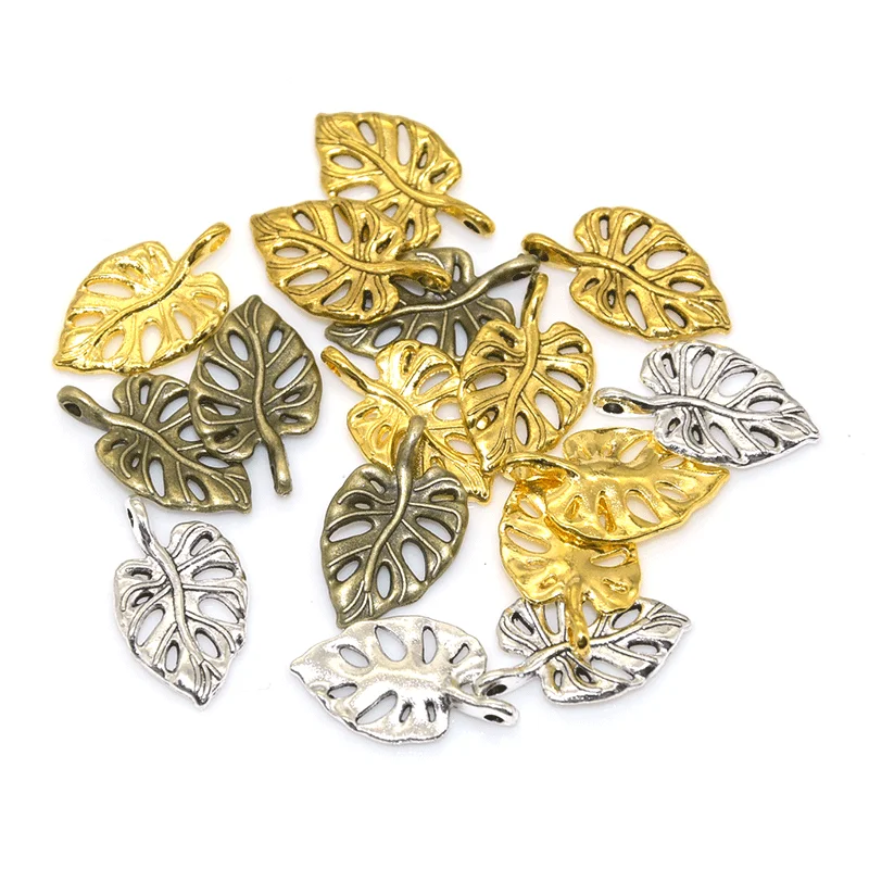 Wholesale 20pcs Fashion Leaves Charms Alloy Metal Leaf Pendants For DIY Bracelet Necklace Jewelry Accessories Making 21*12mm