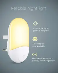 Veilleuses LED automatiques du crépuscule à l'aurore, capteur à prise murale, lampe blanche chaude pour chambre d'enfants