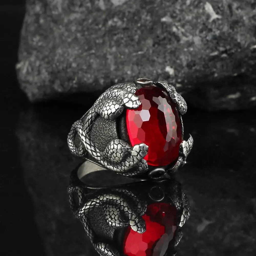 

MEN 'S Cobra Pattern Zircon 925 Sterling Mens Silver Ring Special Design Handmade Made in Turkey