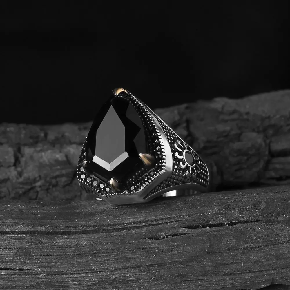 

Zircon Stone Pattern 925 Sterling Mens Silver Ring For Men, Gift Jewelry, Real Natural Stone, Vintage, made in Turkey Fashion Trendy