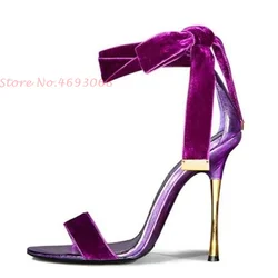 Purple Suede Lace-up Summer Heels Sandals Women Designer High Metal Heels Sandals 2022 Summer Ankle Wrap Cover Heels Sandals