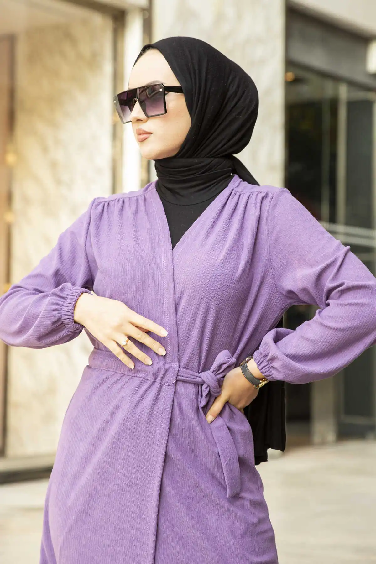 

Waist Belted Hijab Kimono Cardigan Womens Tops And Blouses Abaya Streetwear Women Tops Winter 2022 Long Shirt Muslim Outfit Clot