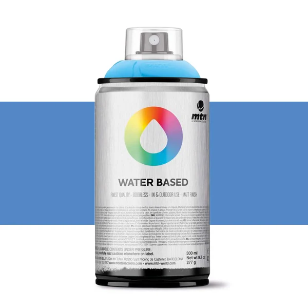 Spray paint brand MTN Water Based Primary Color Blue Light 300 ml Montana low pressure Little Ideal smell interior