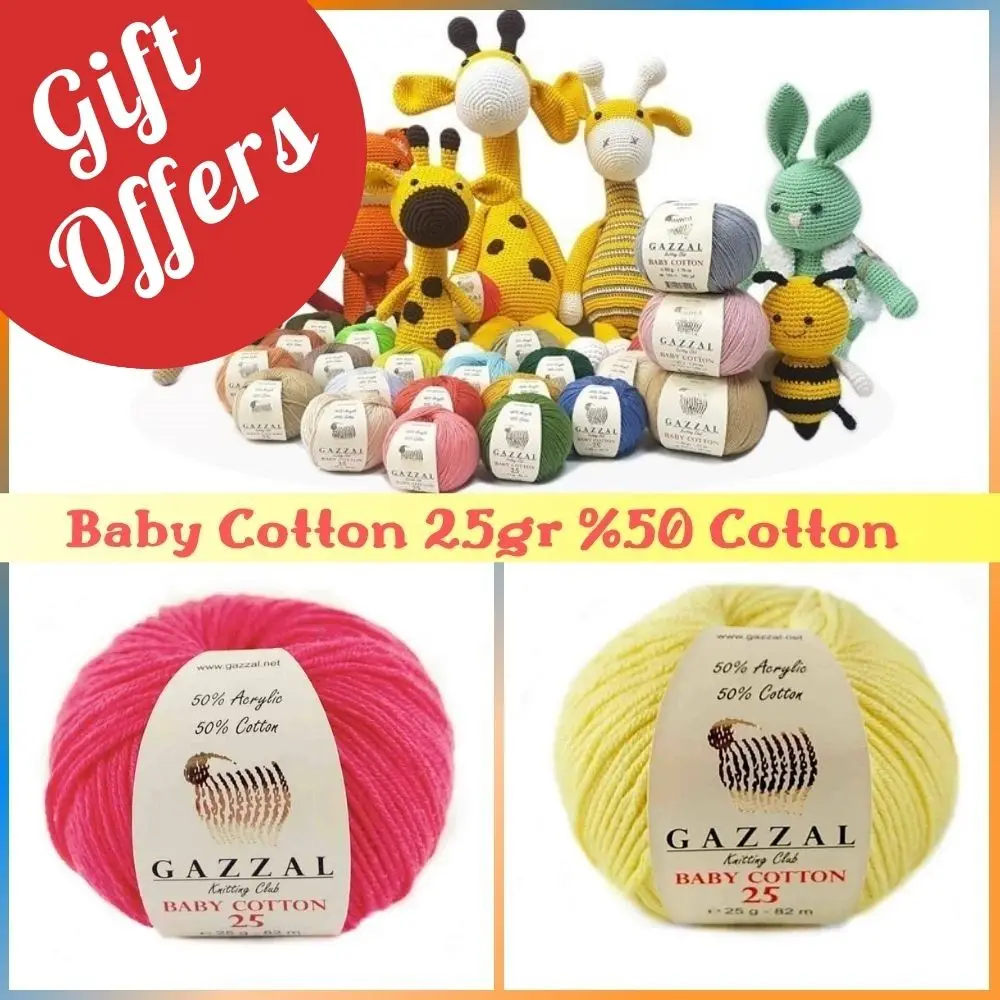 

Gazzal Baby Cotton 16 Balls Amigurumi Hand Knitting Yarn, 25 Grams 82 Meters, Thread, Crochet, Bath Sponge, Cardigan, Blouse, Quality, Beret, Hobby, Knit, Packs, Palmie Store, Made In Turkey - DIY