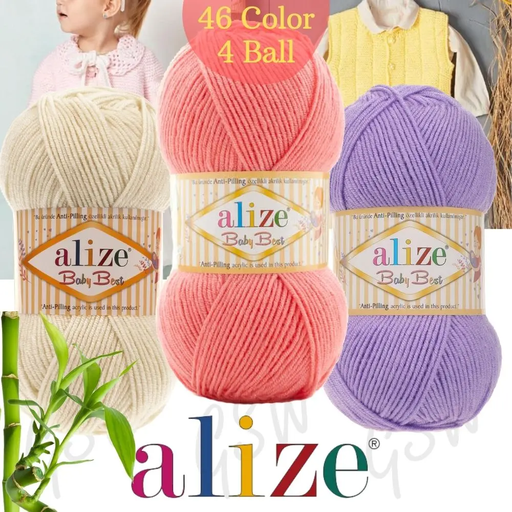 Anti-pilling Acrylic Knitted Yarn (4 Ball) 26 Color Options 240 Meters(100gr) hand Knit Yarn Ball-Alize Baby Best - Bamboo -Baby - DIY