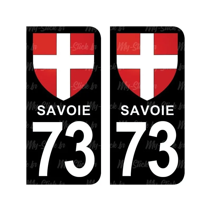 Sticker License plate coat of blunder 73 cross of Savee for car in blue or black background