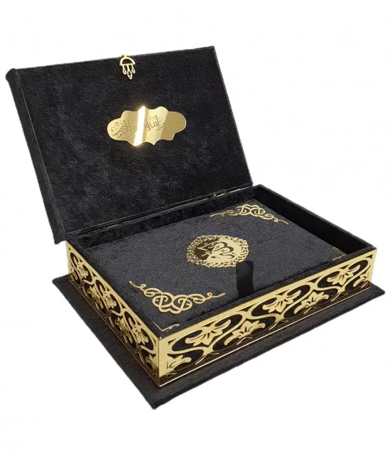 Great gift Dowry Velvet Boxed Plexi Medium Size Black Quran free shipping