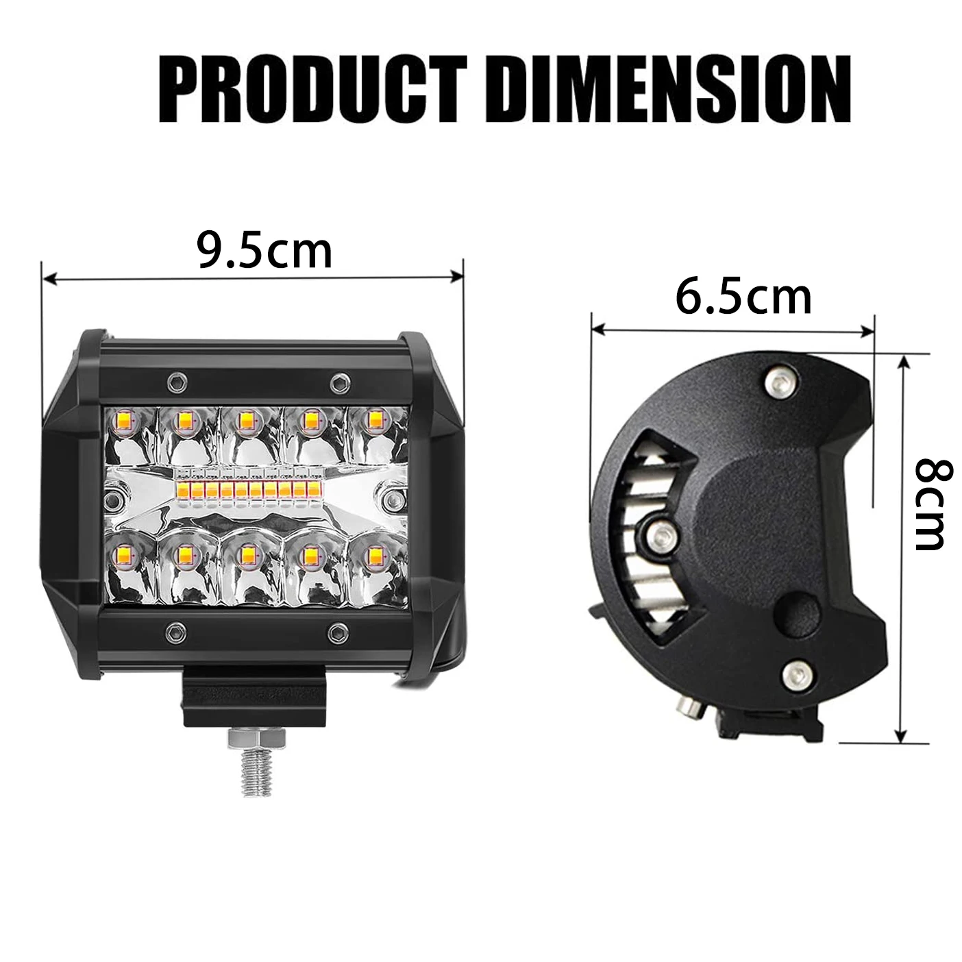 4 inch Dual Color White Yellow  Spot Flood Offroad Car Work Light Bar Universal Trailer Tow Hitch Mount Bracket Pickup Truck Van