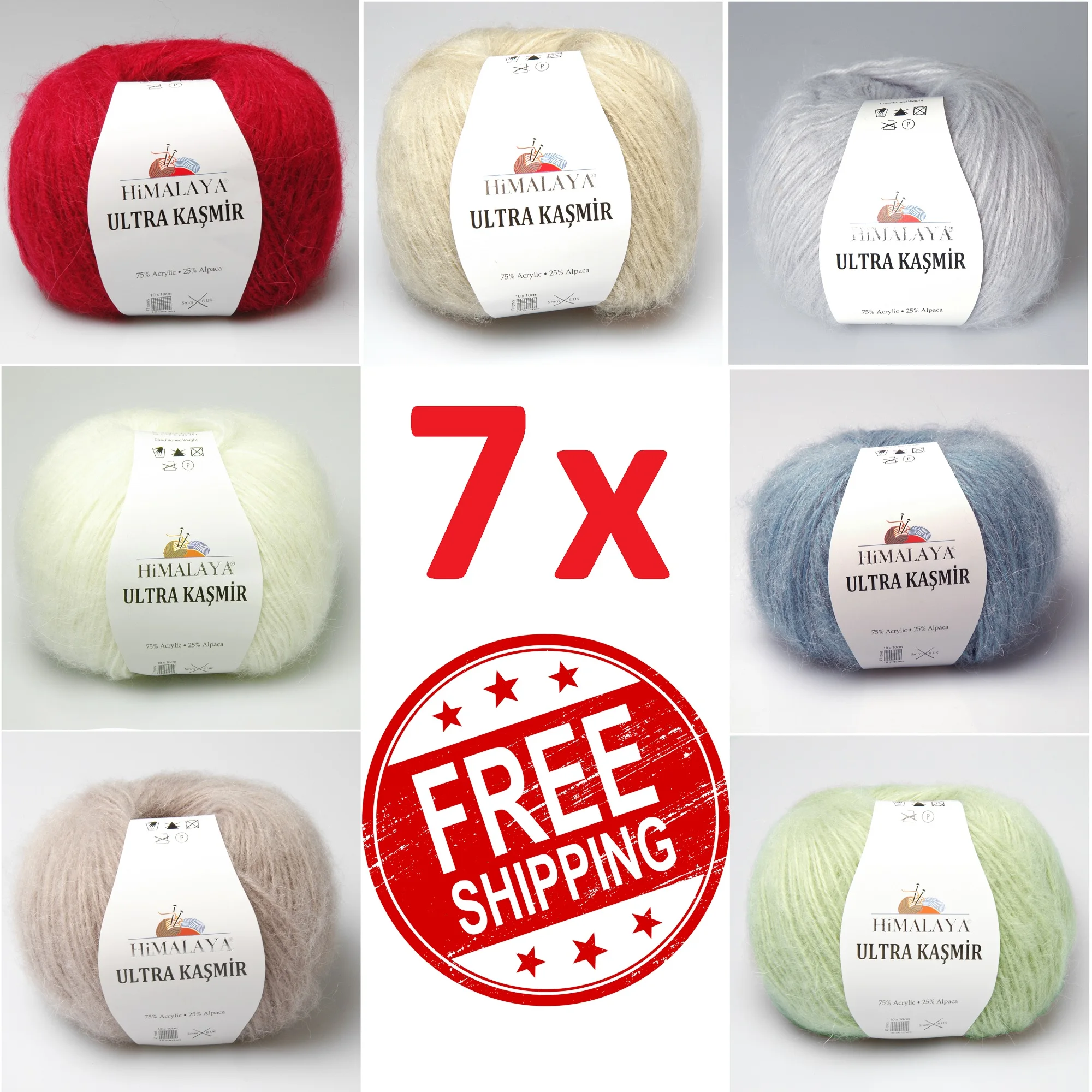 Himalaya Ultra Kasmir Mohair Yarn 7 BALLS - Free Shipping Alpaca Mink Merino 7x50g -175m Cashmere Kid Wool Knitting Crochet Soft