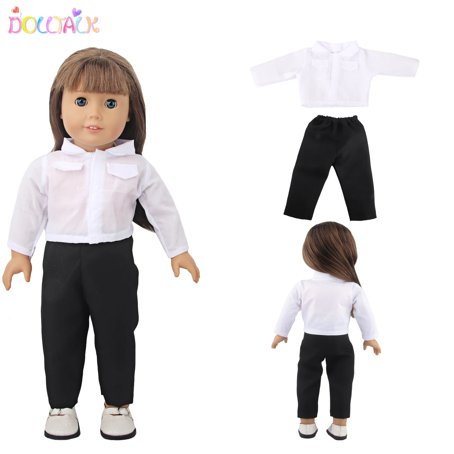 White Shirt+Pants Clothes Set For 43cm Baby New Born Doll Office Lady Suit Fit For American 18 Inch Girl And OG,Russia Doll Toy