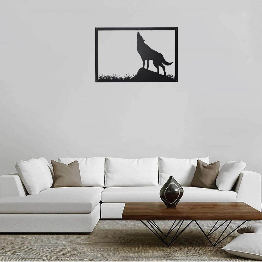 

Wolf Animal Metal Wall Art Decor Laser Cut Hanging for Indoor Outdoor Home Office Decorative Garden Bedroom Livingroom Plaque