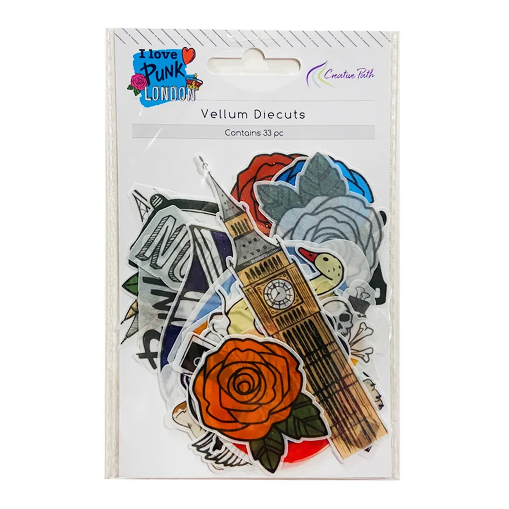 Creative Path 33 Stück Punk London Flaggen Pergamentpapier Stanzmotive Ephemera Verzierungen Vintage Scrapbooking Stanzmotive für Journaling – Detail 1