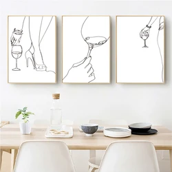 Wine Poster Abstract Woman Body One Line Drawing Prints Wine Lover Bar Decor Gift Minimalist Kitchen Wall Art Canvas Paintings