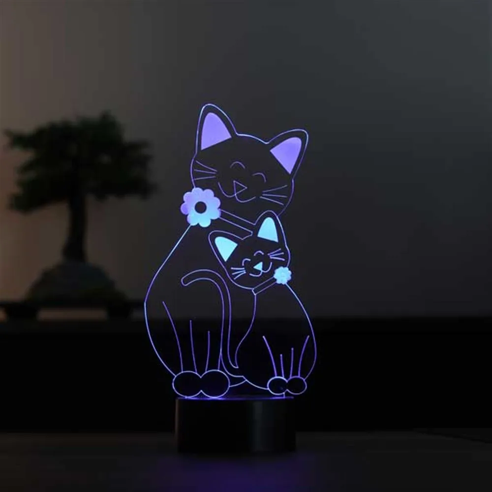 Cat Family 3D Illusion lampada da tavolo a Led in acrilico adattatore da 12 Volt Daylight Design Base in legno amante degli animali migliore Idea regalo per le coppie Anime Stranger Things Neonato Luci Notturne Lampada