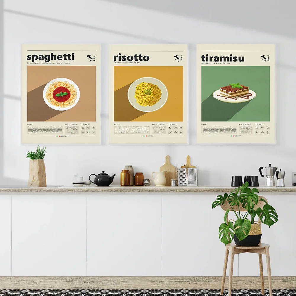 Italian Food Poster Tiramisu Pizza Pasta Risotto Margherita Canvas Painting Wall Picture Restaurant Kitchen Home Wall Decor