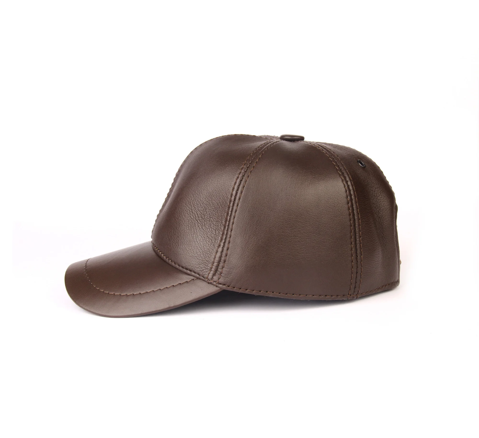 Handmade Brown Baseball Caps for Cold Winter Autumn with Real Sheep Skin Leather, Woolen Inside, Ear Covers, Men's Accessories