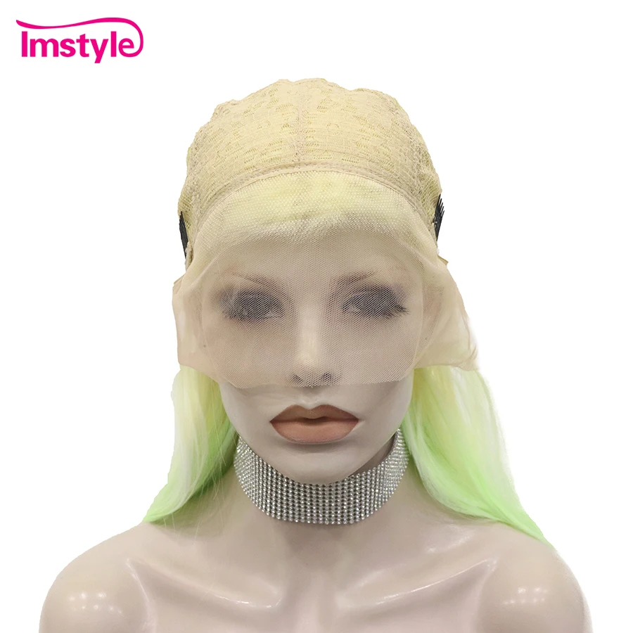 Imstyle-Ombre sintético peruca dianteira do laço para mulheres, verde claro, cabelo liso, peruca de festa, alta temperatura