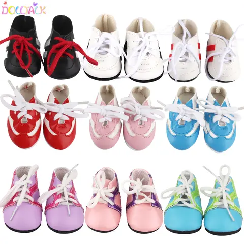 7cm Leather Doll Shoes For 18 Inch American Doll Boots Accessories Lacing Sneakers For 43cm Baby New Born& OG,Russia Girl Dolls
