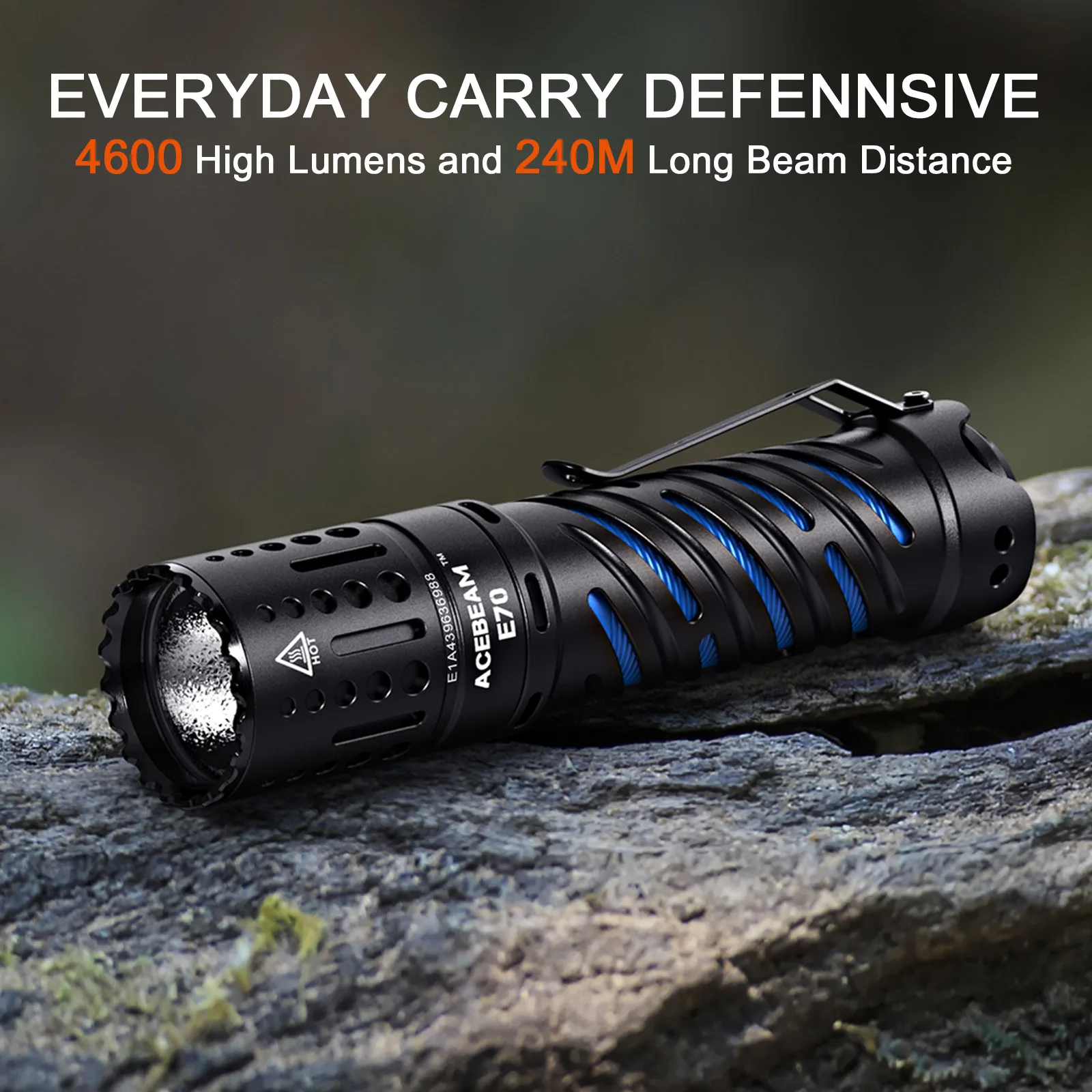 ACEBEAM E70 4600 Lumens Ultra-Compact Rechargeable EDC Flashlight, for Household Search, Outdoor Camping, Hiking