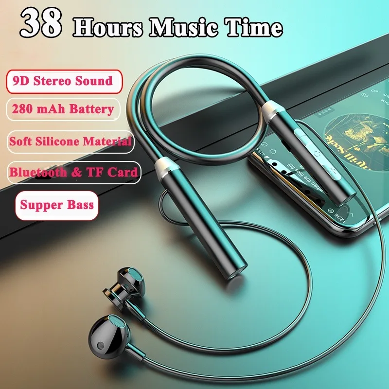 TWS 38 Hours Wireless Earphone Bluetooth Magnetic Neckband Headphone IPX5 Waterproof Sport Headset Noise Cancelling Micophone