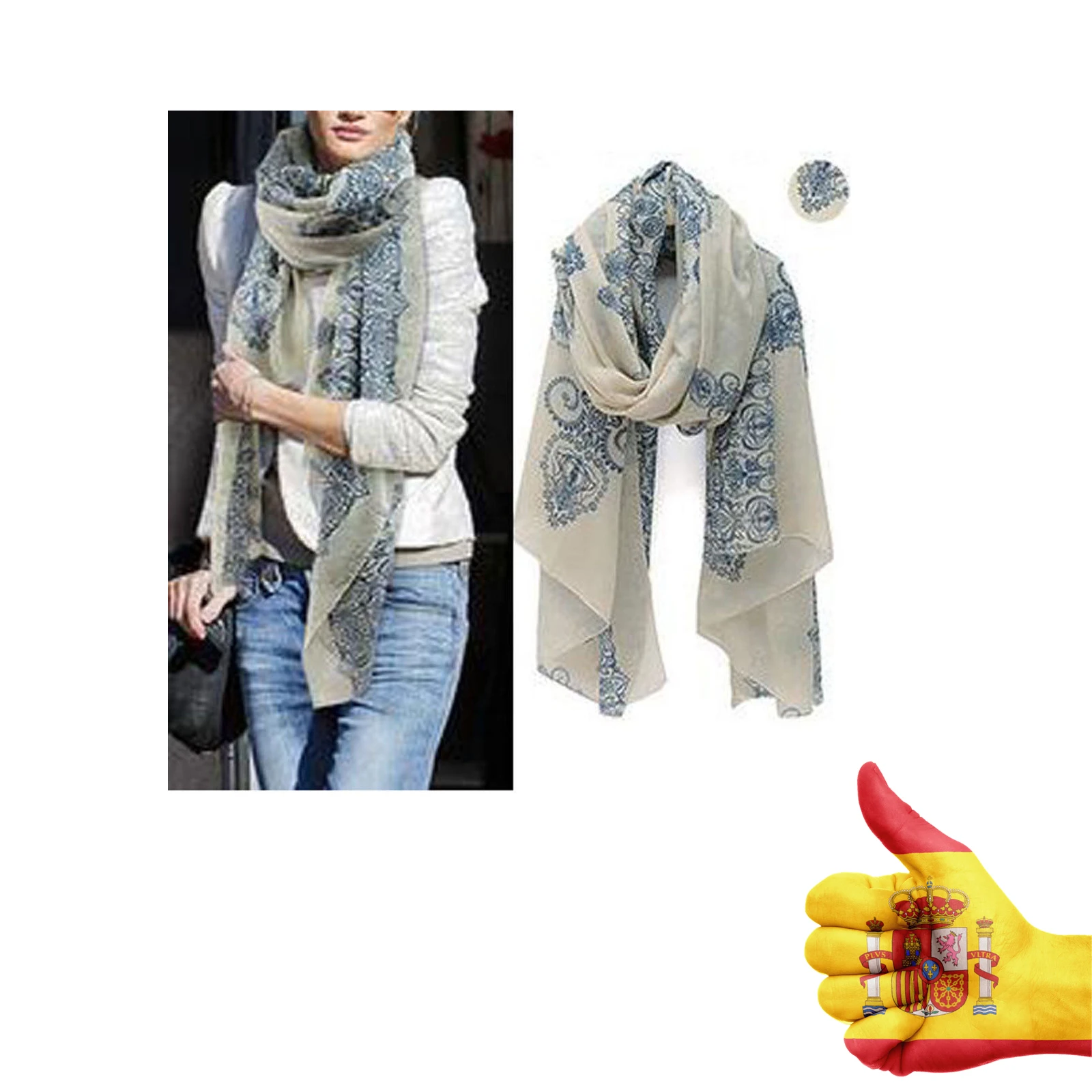 Pañuelo fular estilo pashmina crema 100% viscosa 180x70cm mujer accesorio moda