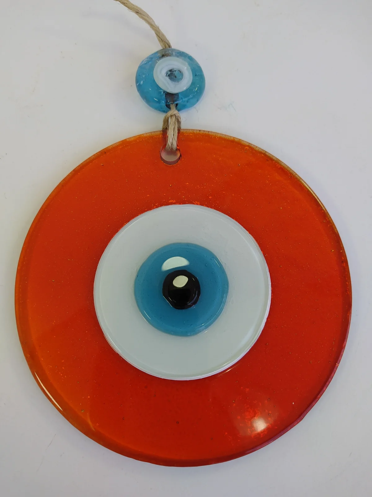 Orange Evil Eye 12cm Glass Bead Pendant Charm Turkish Handmade Big Amulet for Wall Hanging Talisman Boho Home / Room Decor