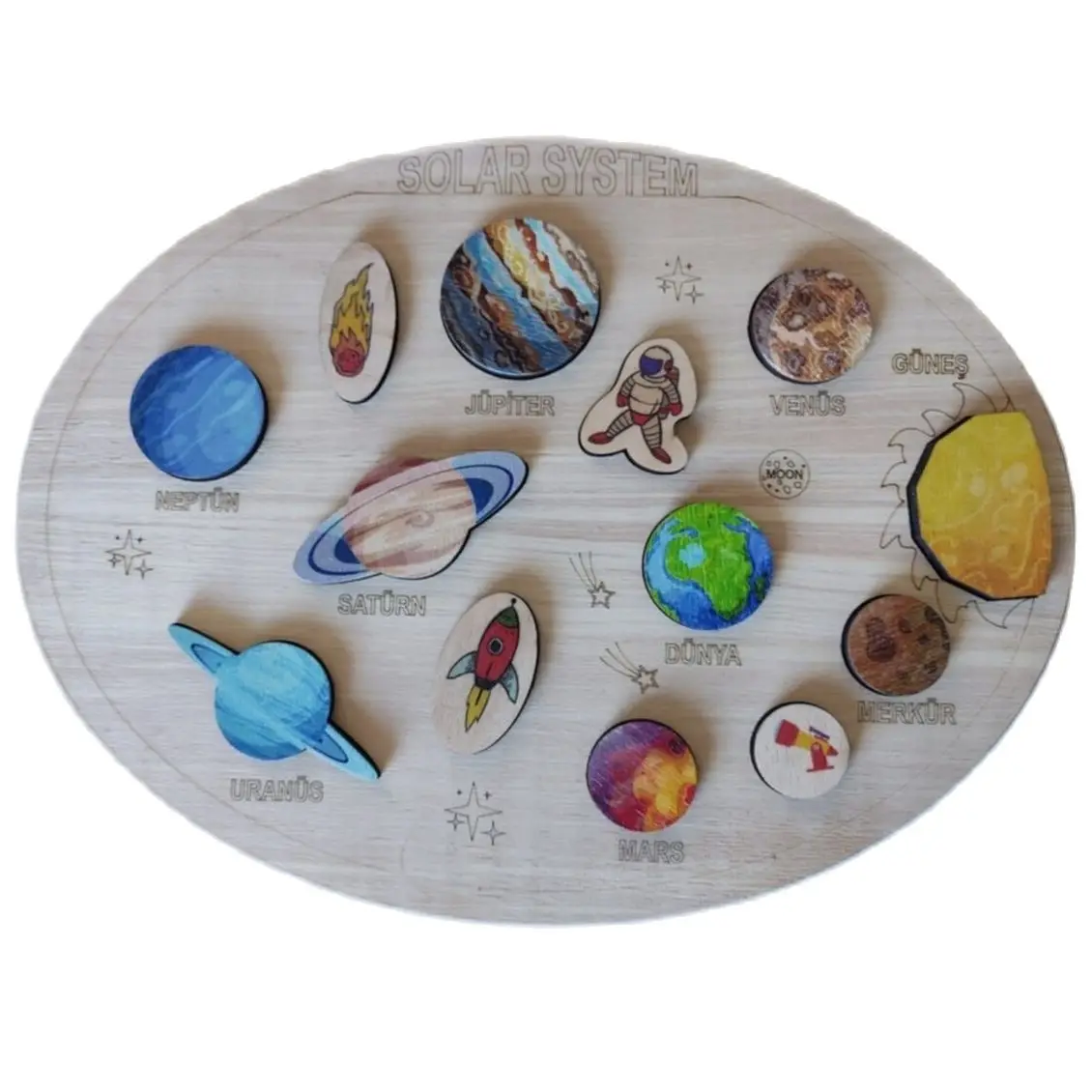 Colorful Solar System And Space Themed Jigsaw Educational and Tutorial for Children Wooden Toy