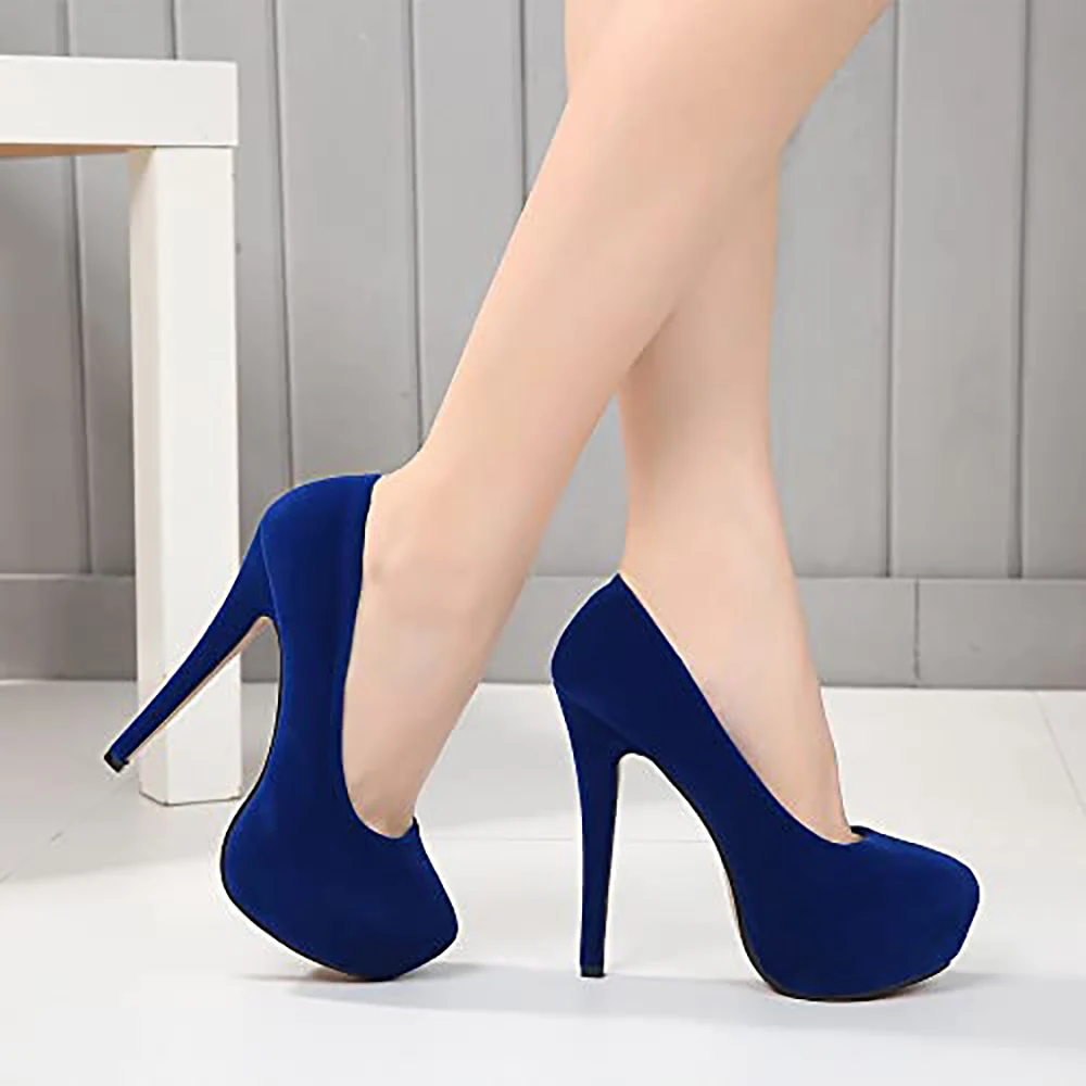 Navy Blue Suede Womans Platform High Heels Shoes 7 inch Sandals Thin Heels Pumps Closed Toe Platform Heels for Women