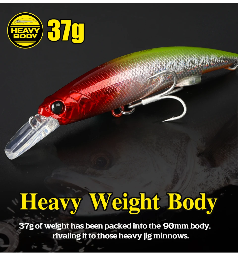 TSURINOYA 90S Heavy Minnow Sinking Angelköder 3,54 Zoll 37 g STRIKER Long Casting Hochfester harter Köder Meeresangeln Thunfischmodell – Detail 7