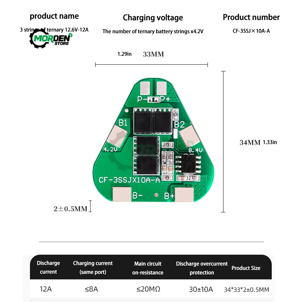 3s Ternary 12.6V 12A Same Port Without Balanced Lithium Battery Protection Board for Power Tools Accessories